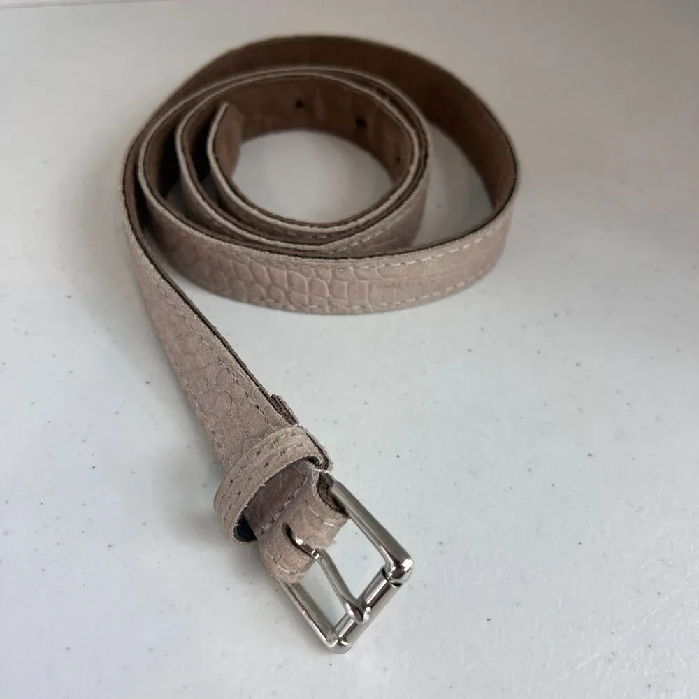 JJ Winters Women's Abby Croco Skinny Belt Stone Hornback Leather Size M